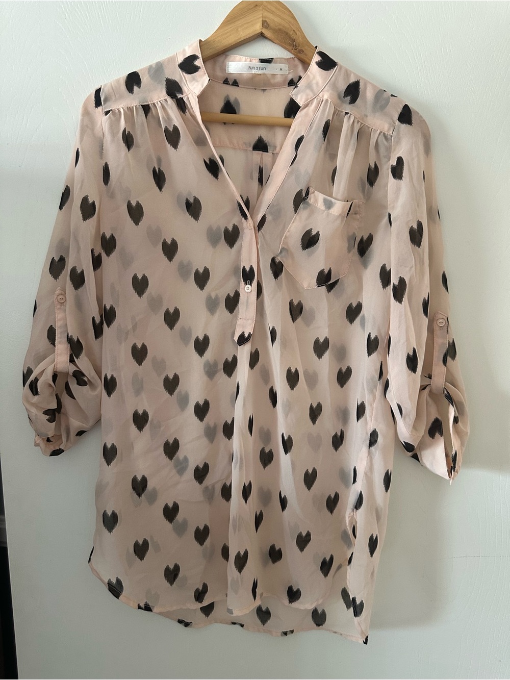fun 2 fun Light Pink Heart-Print Blouse